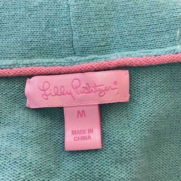 Lilly Pulitzer 100% Cashmere Wrap Sweater Top Women’s Medium Turquoise Blue - Picture 8 of 9